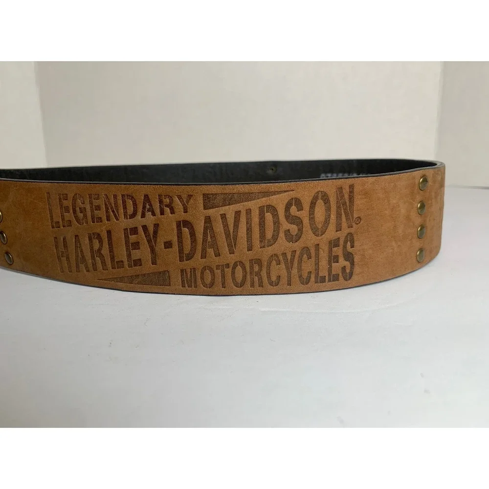 Harley-Davidson Mens Tan Leather Double Prong Biker Belt 97653-04V Size 30